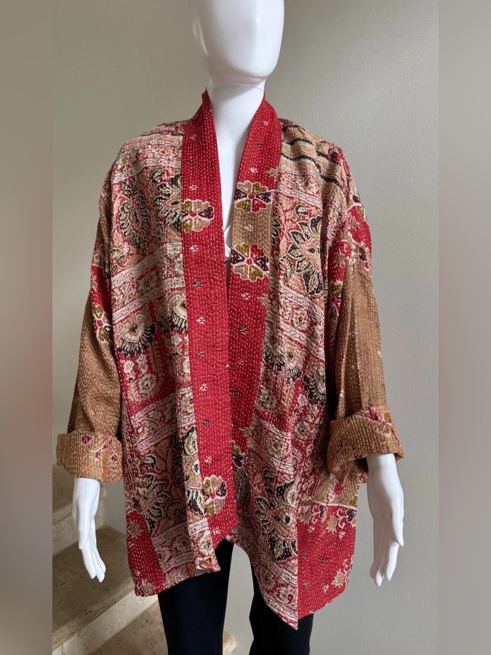 100% Silk Reversible Kantha Jacket, One Size